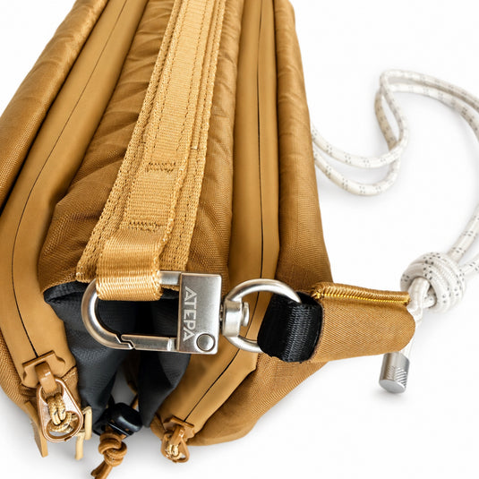 ATEPA Rugged Mini Trail Sling Bag, 210D Ripstop Nylon Crossbody Pouch with Rope Strap, Dual Compartments & Bungee Storage Coyote Brown