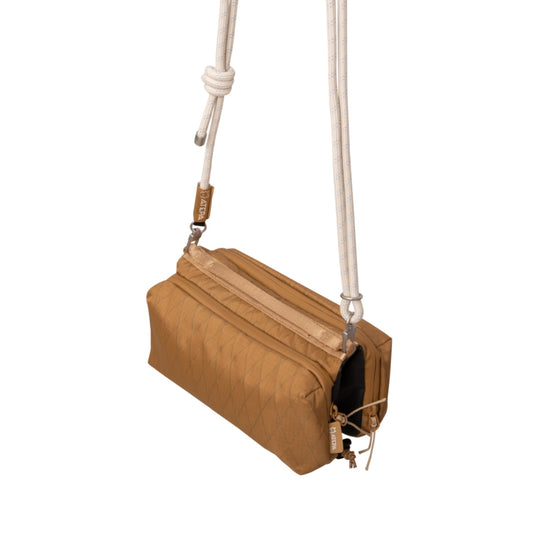 ATEPA Rugged Mini Trail Sling Bag, 210D Ripstop Nylon Crossbody Pouch with Rope Strap, Dual Compartments & Bungee Storage Coyote Brown