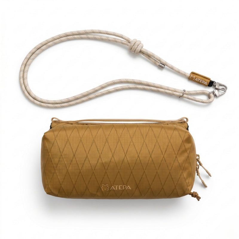 Laden Sie das Bild in Galerie -Viewer, ATEPA Rugged Mini Trail Sling Bag, 210D Ripstop Nylon Crossbody Pouch with Rope Strap, Dual Compartments &amp; Bungee Storage Coyote Brown
