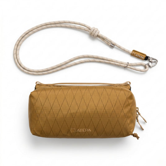 ATEPA Rugged Mini Trail Sling Bag, 210D Ripstop Nylon Crossbody Pouch with Rope Strap, Dual Compartments & Bungee Storage Coyote Brown