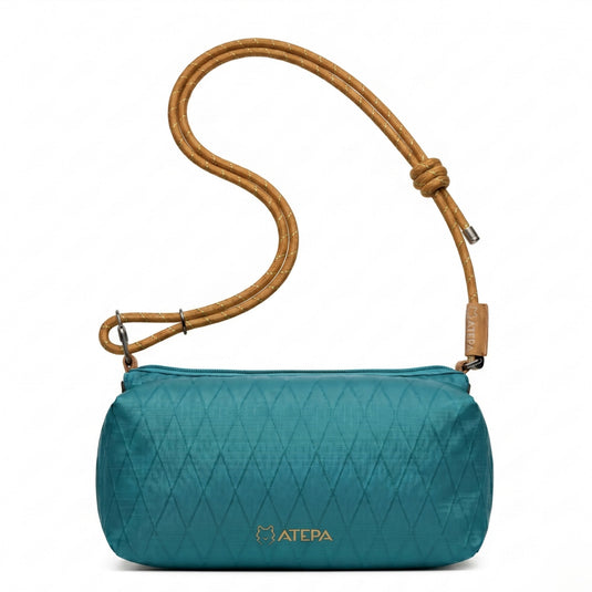 ATEPA Rugged Mini Trail Sling Bag, 210D Ripstop Nylon Crossbody Pouch with Rope Strap, Dual Compartments & Bungee Storage Alpine Teal