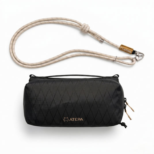 ATEPA Rugged Mini Trail Sling Bag, 210D Ripstop Nylon Crossbody Pouch with Rope Strap, Dual Compartments & Bungee Storage Obsidian Black