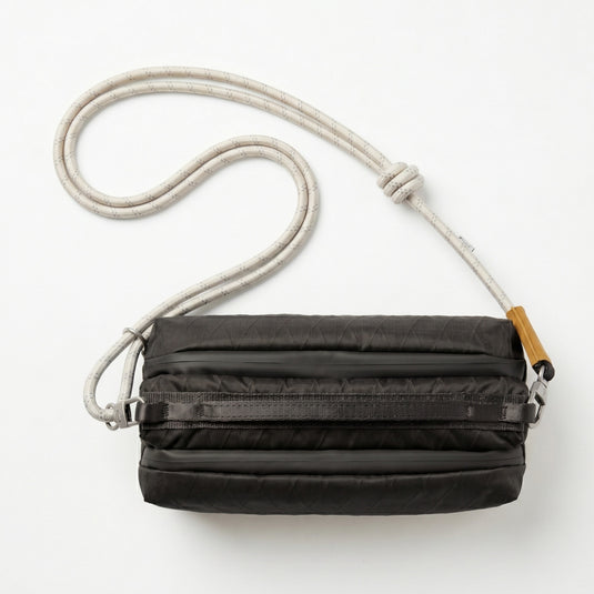 ATEPA Rugged Mini Trail Sling Bag, 210D Ripstop Nylon Crossbody Pouch with Rope Strap, Dual Compartments & Bungee Storage Obsidian Black