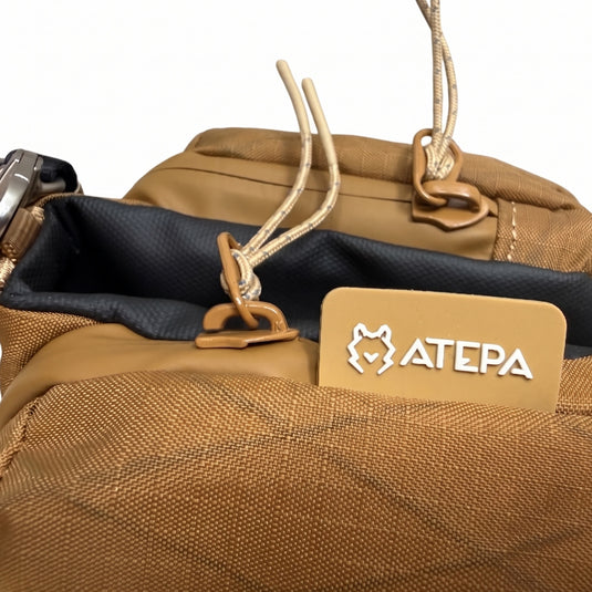 ATEPA Rugged Mini Trail Sling Bag, 210D Ripstop Nylon Crossbody Pouch with Rope Strap, Dual Compartments & Bungee Storage Coyote Brown