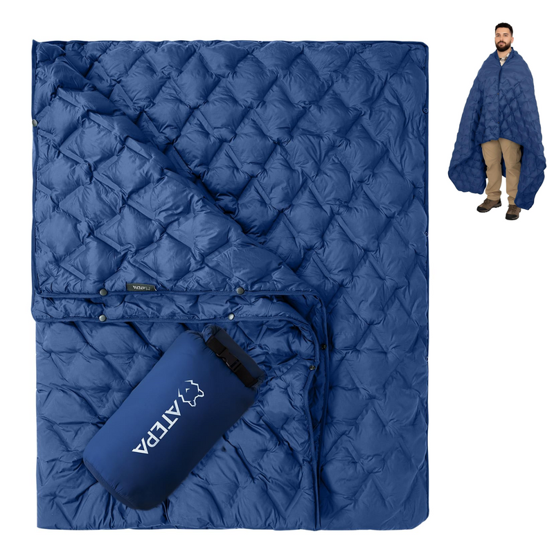 Laden Sie das Bild in Galerie -Viewer, ATEPA Wearable Camping Blanket | 665FP Recycled Poncho Blanket for Outdoor, Stadium, Travel – Water-Resistant, Seamless Quilt, 78.7" x 57"
