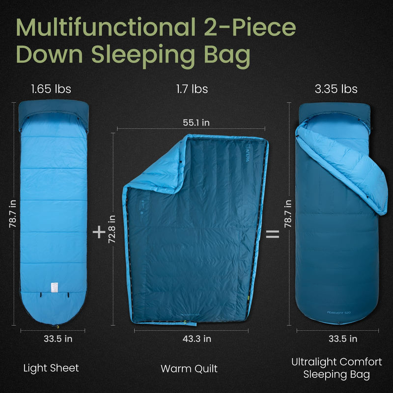 Load image into Gallery viewer, ATEPA 3-in-1 Backpacking Sleeping Bag Down Sleeping Bag 44.6°F to 10.4°F
