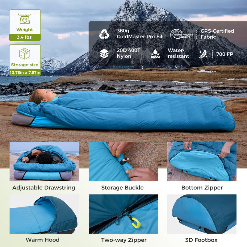 Load image into Gallery viewer, ATEPA 3-in-1 Backpacking Sleeping Bag Down Sleeping Bag 44.6°F to 10.4°F
