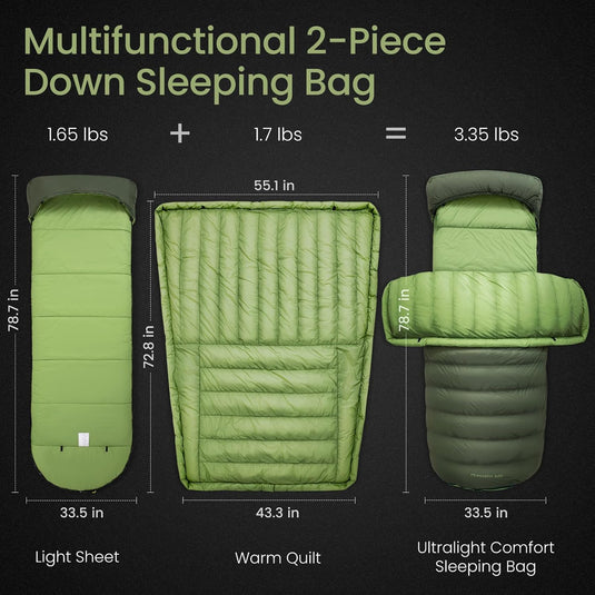 ATEPA 3-in-1 Sleeping Bag + Insulated Pad – Ultralight 4-Season Sleep System for Backpacking & Cold Weather