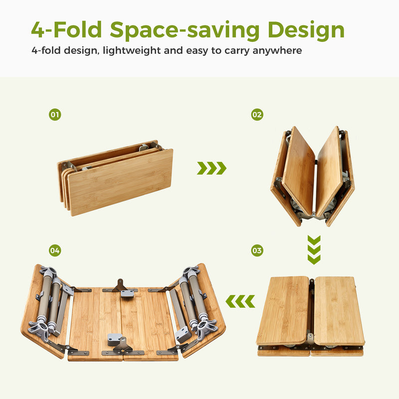 Laden Sie das Bild in Galerie -Viewer, ATEPA BAMBOO 6040 Adjustable Height Bamboo Camping Table, Portable Folding Low Table with Aluminum Legs, 66 lbs Capacity &amp; Carry Bag

