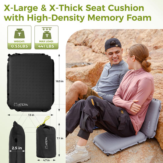 ATEPA BUBBLE 6.5 Self-Inflating Memory Foam Seat Cushion X-Large and X-Thick Seat Cushion with High Density Memory Foam