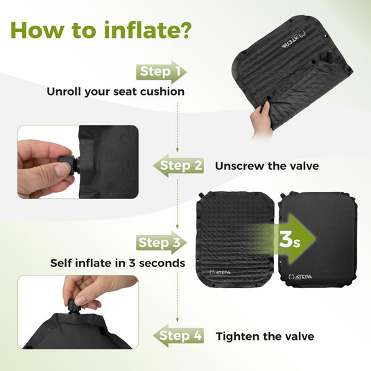 ATEPA BUBBLE 6.5 Self-Inflating Memory Foam Seat Cushion Easy Inflate