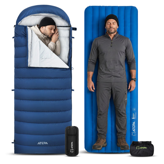 ATEPA Cold Weather Sleep System, 650FP Down Sleeping Bag with Ultralight R-Value 6.6 Camping Pad