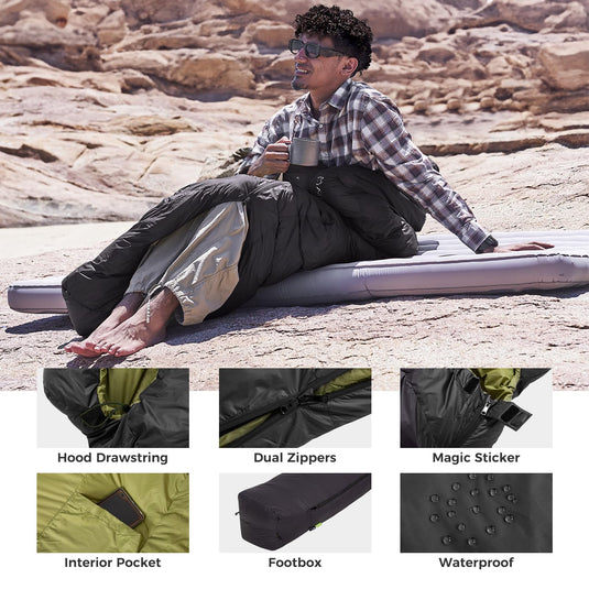 ATEPA Elements 450 Coldmaster™ Mummy Sleeping Bag 42.8°F to 8.6°F with Dual Zippers and Hood Drawstring