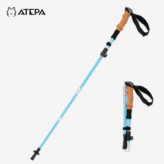 ATEPA FLYTREK Z1 Carbon Fiber Trekking Pole, 5-Section Folding Hiking Pole Cyan