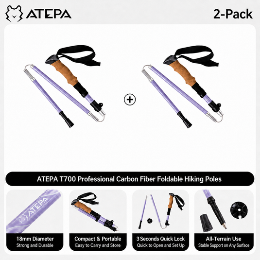 ATEPA FLYTREK Z1 Carbon Fiber Trekking Pole, 5-Section Folding Hiking Pole 2PACK