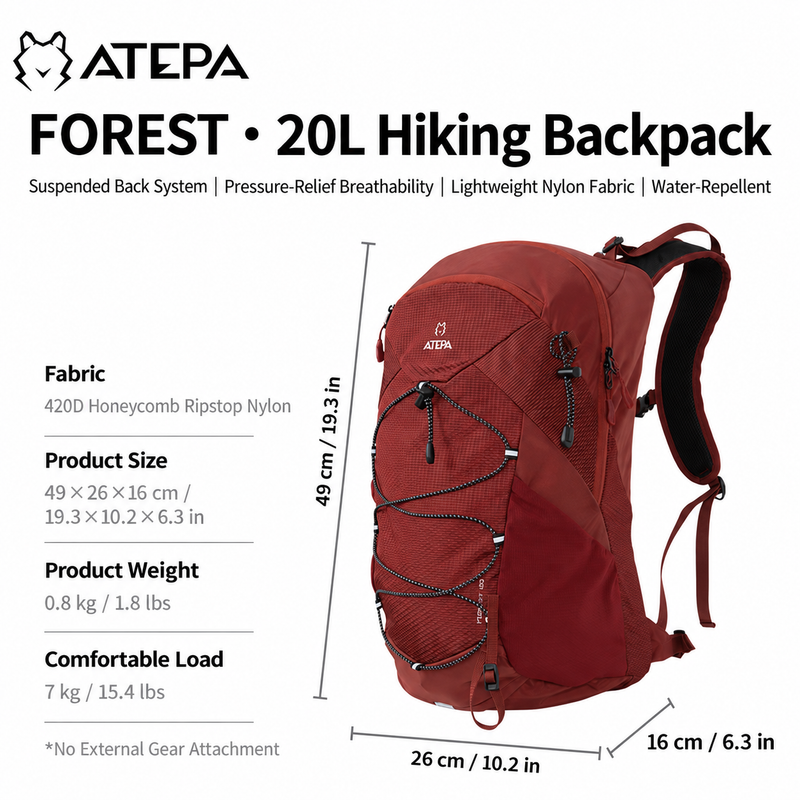 Load image into Gallery viewer, ATEPA FOREST Day &amp; Multi-Day Hiking Backpack 20L Lightweight Hydration-Ready Pack with Rain Cover - 20L
