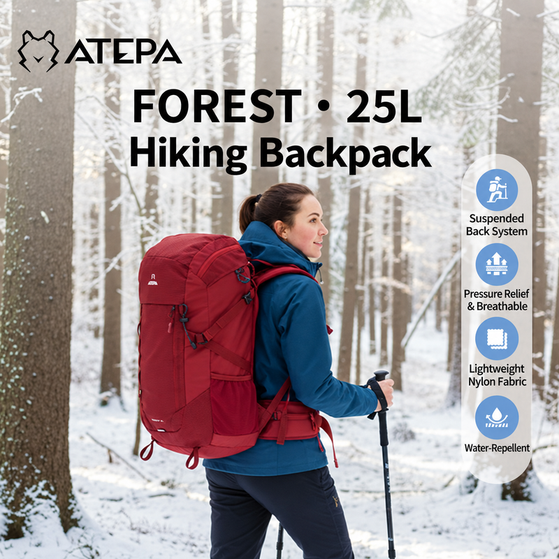 Laden Sie das Bild in Galerie -Viewer, ATEPA FOREST Day &amp; Multi-Day Hiking Backpack – Lightweight Hydration-Ready Pack with Rain Cover - 25L
