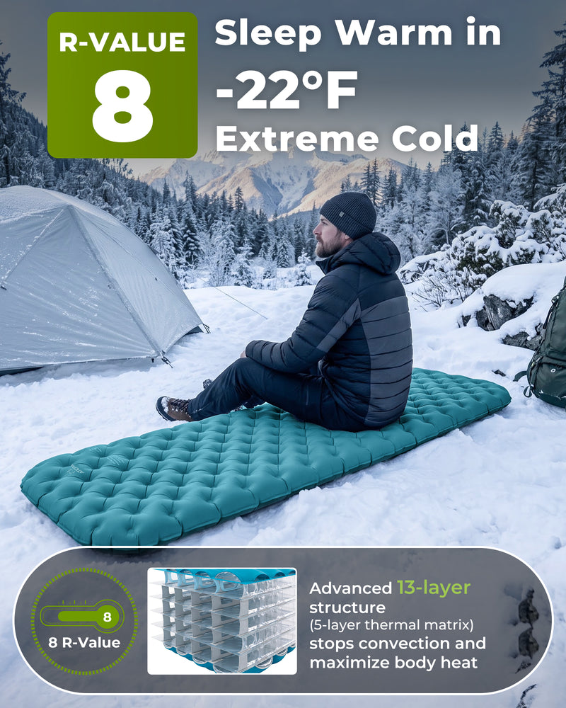Load image into Gallery viewer, ATEPA GridX 8 Ultralight Insulated Sleeping Pad – R‑Value 8, 4‑Season Mat for Winter &amp; Backpacking Blue
