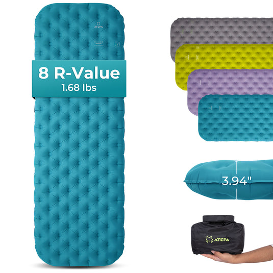 ATEPA GridX 8 Ultralight Insulated Sleeping Pad – R‑Value 8, 4‑Season Mat for Winter & Backpacking Blue