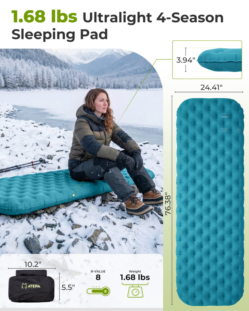 Load image into Gallery viewer, ATEPA GridX 8 Ultralight Insulated Sleeping Pad – R‑Value 8, 4‑Season Mat for Winter &amp; Backpacking Blue
