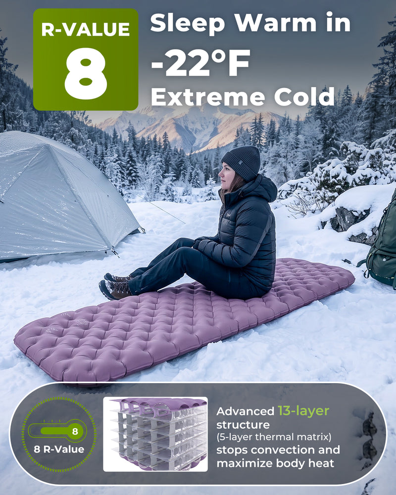Load image into Gallery viewer, ATEPA GridX 8 Ultralight Insulated Sleeping Pad – R‑Value 8, 4‑Season Mat for Winter &amp; Backpacking Purple

