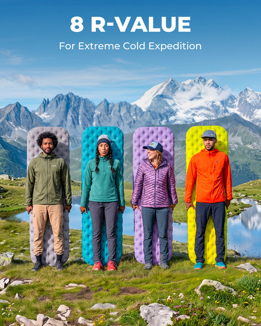 ATEPA GridX 8 Ultralight Insulated Sleeping Pad – R‑Value 8, 4‑Season Mat for Winter & Backpacking Purple