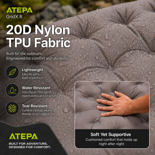 ATEPA GridX 8 Ultralight Insulated Sleeping Pad – R‑Value 8 Designed for Comfort