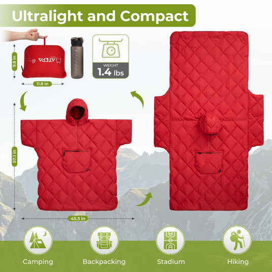 ATEPA Honcho Poncho Red Ultralight and Compact