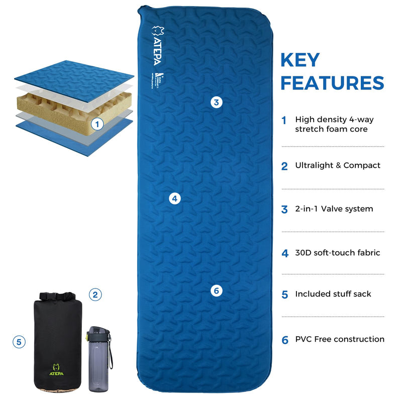 Load image into Gallery viewer, ATEPA HybridLoft 3 Ultralight Self‑Inflating Sleeping Pad – 4‑Side Compression, 3‑Season Compact Mat
