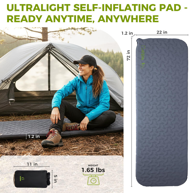 Load image into Gallery viewer, ATEPA Ultralight Self‑Inflating Sleeping Pad – 4‑Side Compression, 3‑Season Compact Mat

