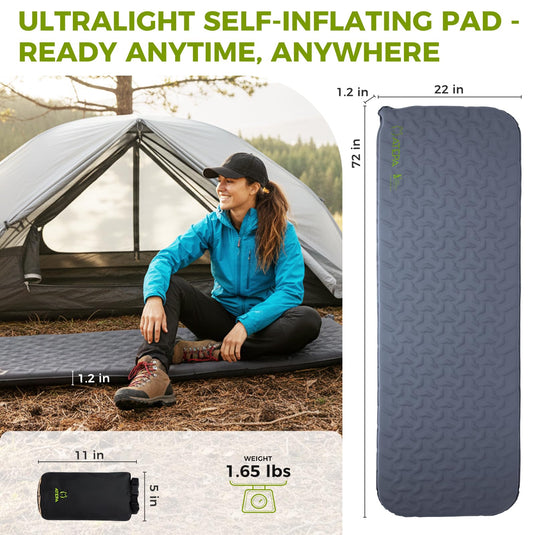 ATEPA Ultralight Self‑Inflating Sleeping Pad – 4‑Side Compression, 3‑Season Compact Mat