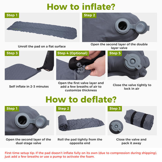 ATEPA HybridLoft 3 Ultralight Self‑Inflating Sleeping Pad – 4‑Side Compression, 3‑Season Compact Mat easy inflate and deflate