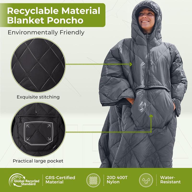 Load image into Gallery viewer, ATEPA MURANO 350 Honcho Poncho Water-resisitant Blanket Cloak Cape with Hat Black
