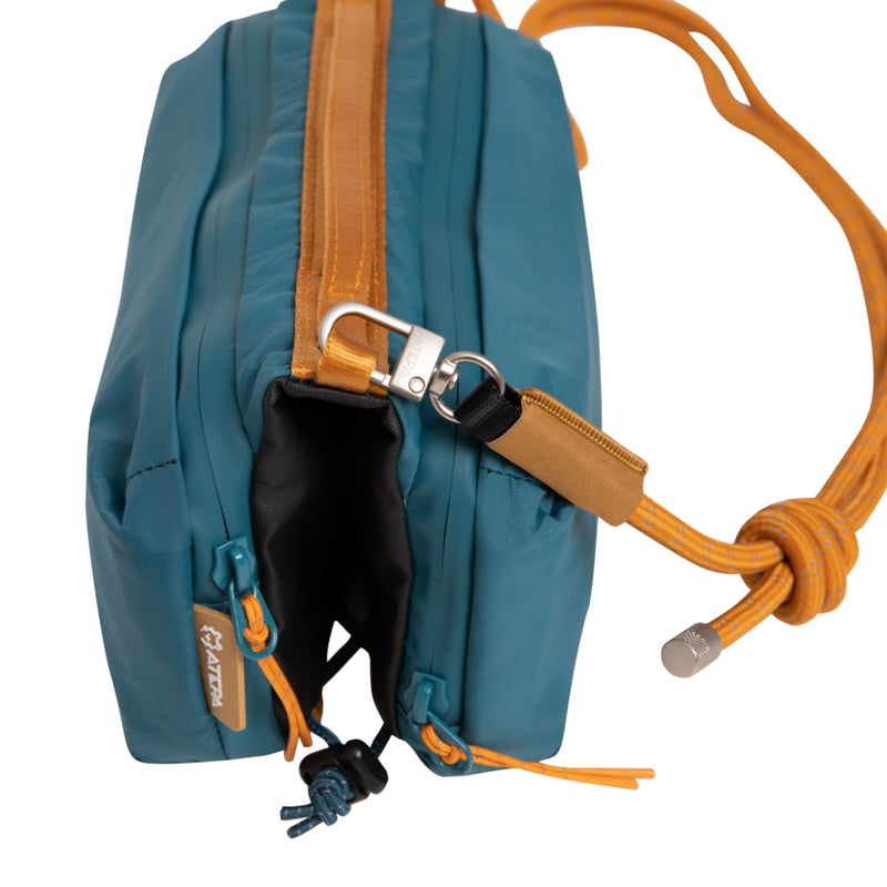 Load image into Gallery viewer, ATEPA Mini Trail Sling Bag, Unisex Lightweight Crossbody Pouch with Rope Strap, Dual Compartments &amp; Bungee Storage Alpine Teal
