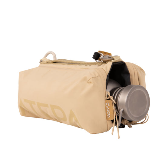 ATEPA Mini Trail Sling Bag, Unisex Lightweight Crossbody Pouch with Rope Strap, Dual Compartments & Bungee Storage Sand Khaki