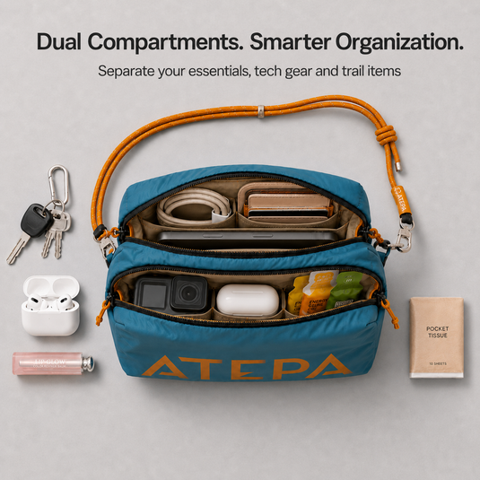 ATEPA Mini Trail Sling Bag, Unisex Lightweight Crossbody Pouch with Rope Strap, Dual Compartments & Bungee Storage