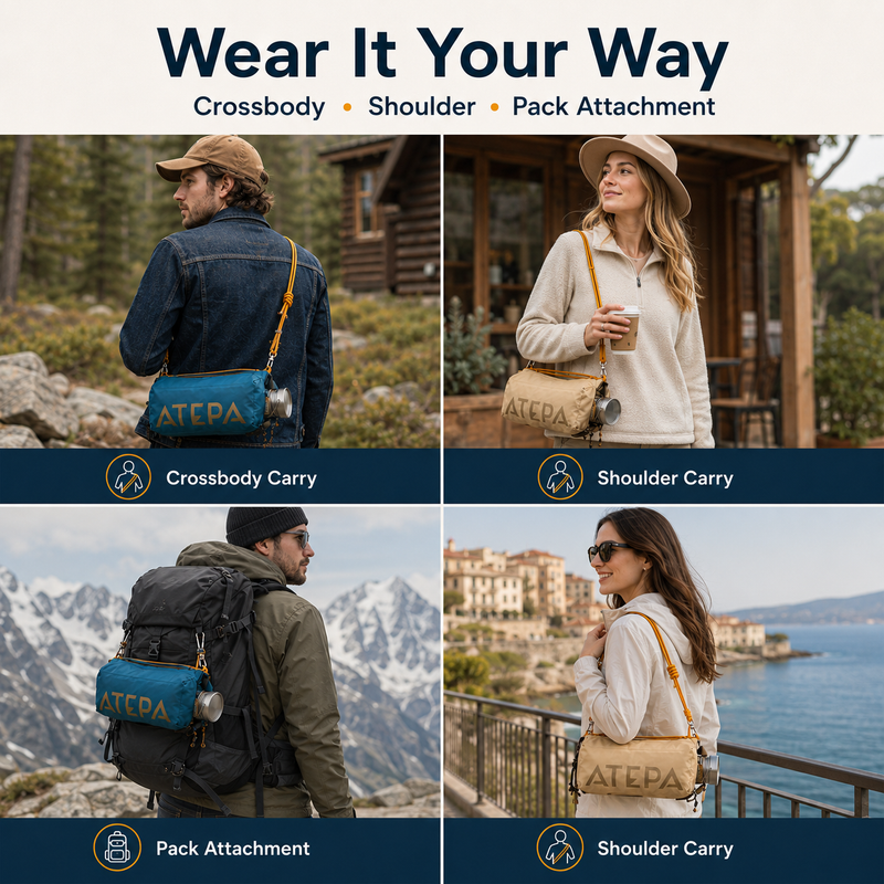 Load image into Gallery viewer, ATEPA Mini Trail Sling Bag, Unisex Lightweight Crossbody Pouch with Rope Strap, Dual Compartments &amp; Bungee Storage
