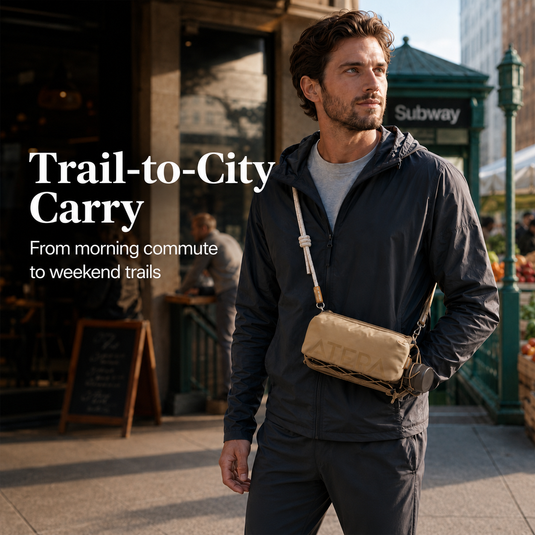 ATEPA Mini Trail Sling Bag, Unisex Lightweight Crossbody Pouch with Rope Strap, Dual Compartments & Bungee Storage