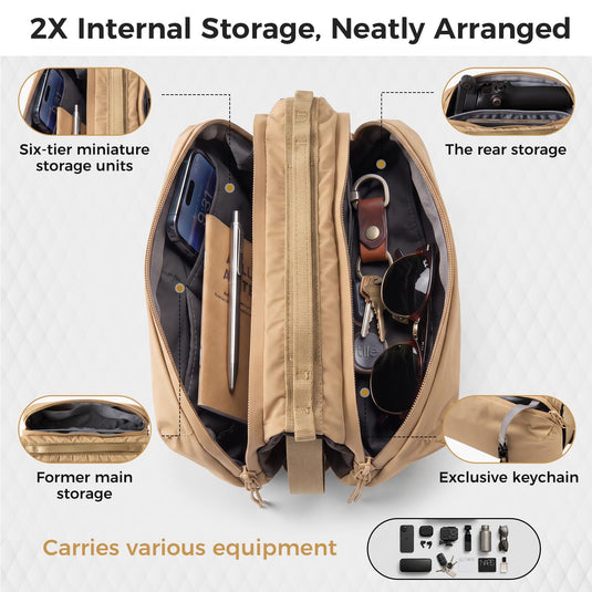 ATEPA Mini Trail Sling Bag, Unisex Lightweight Crossbody Pouch with Rope Strap, Dual Compartments & Bungee Storage