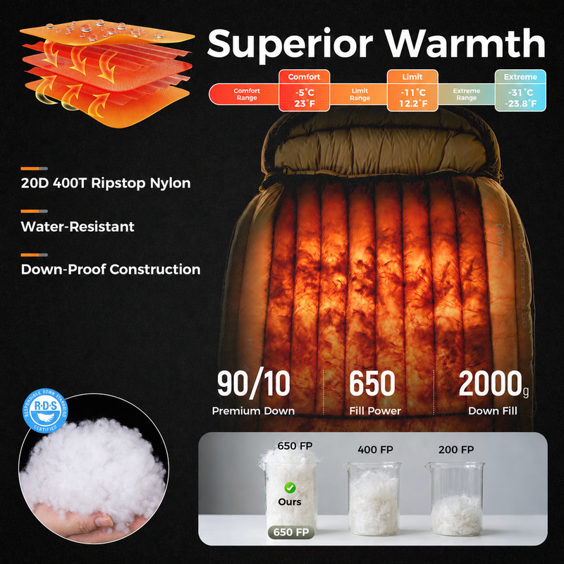 Load image into Gallery viewer, ATEPA PROMOTER 2000 Premium Double Down Sleeping Bag for Couples | 650FP Duck Down • 23°F ISO Comfort • Cold Weather Camping
