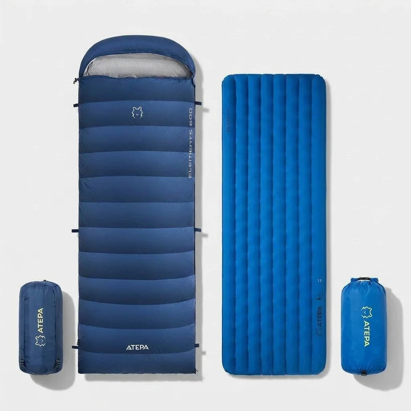 Load image into Gallery viewer, ATEPA Premium Camping Sleep Kit, Convertible Down Sleeping Bag &amp; 4-Season Insulated Sleeping Pad

