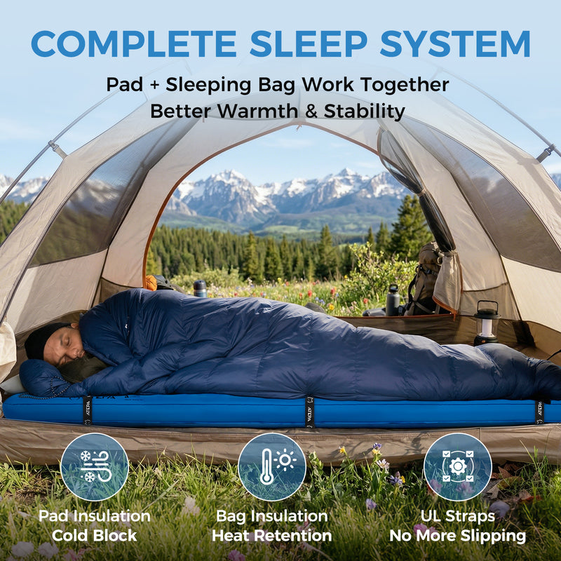 Load image into Gallery viewer, ATEPA Premium Camping Sleep Kit, Convertible Down Sleeping Bag &amp; 4-Season Insulated Sleeping Pad

