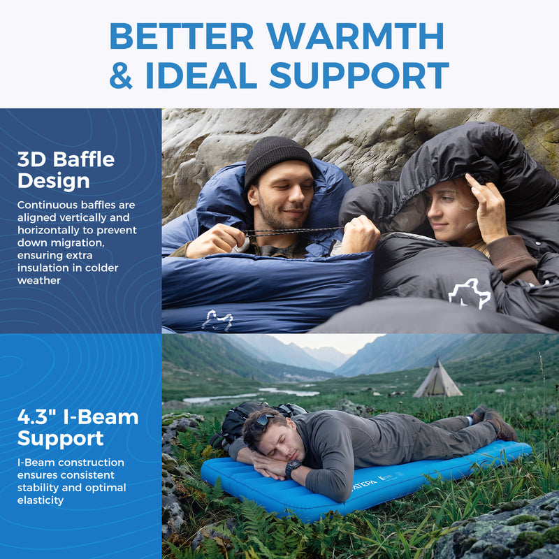 Load image into Gallery viewer, ATEPA Premium Camping Sleep Kit, Convertible Down Sleeping Bag &amp; 4-Season Insulated Sleeping Pad
