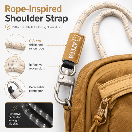 ATEPA Rugged Mini Trail Sling Bag, 210D Ripstop Nylon Crossbody Pouch with Rope Strap, Dual Compartments & Bungee Storage