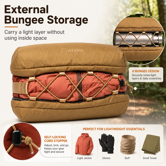 ATEPA Rugged Mini Trail Sling Bag, 210D Ripstop Nylon Crossbody Pouch with Rope Strap, Dual Compartments & Bungee Storage