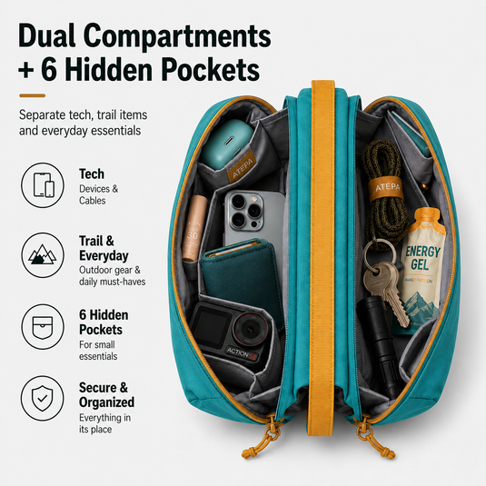 ATEPA Rugged Mini Trail Sling Bag, 210D Ripstop Nylon Crossbody Pouch with Rope Strap, Dual Compartments & Bungee Storage