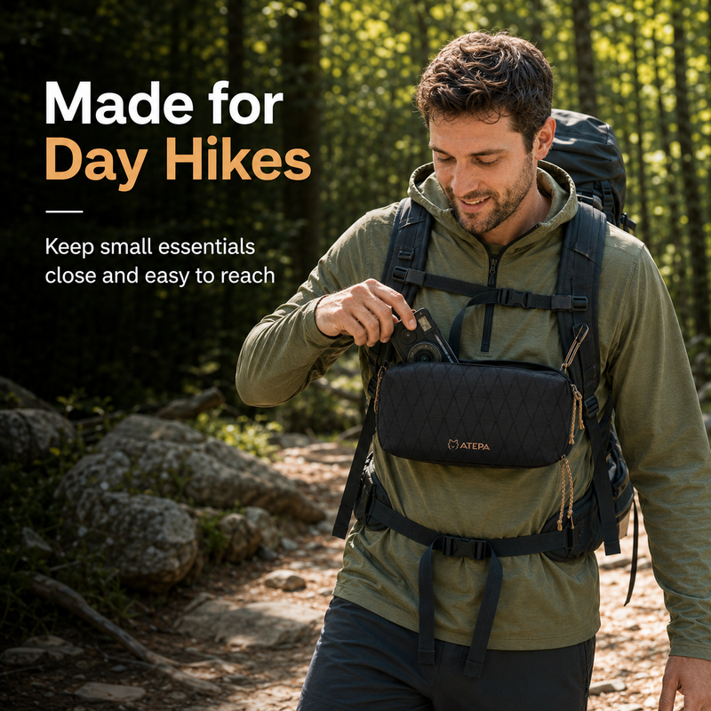 Laden Sie das Bild in Galerie -Viewer, ATEPA Rugged Mini Trail Sling Bag, 210D Ripstop Nylon Crossbody Pouch with Rope Strap, Dual Compartments &amp; Bungee Storage
