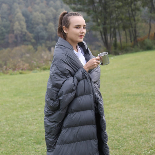 ATEPA TRIPPY 480 Down Blanket | 3-in-1 Wearable Compact Blanket with 600FP 90/10 White Duck Down, Waterproof 20D Nylon, Self-Storing for Camping, Travel & Home