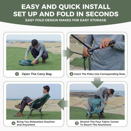 ATEPA UFO P30 Ultralight Camping Chair Easy and Quick Install Setup and Fold in Seconds