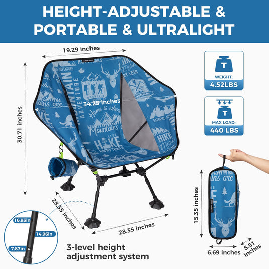 ATEPA UFO P30 Ultralight Camping Chair with 3 Adjustable height options